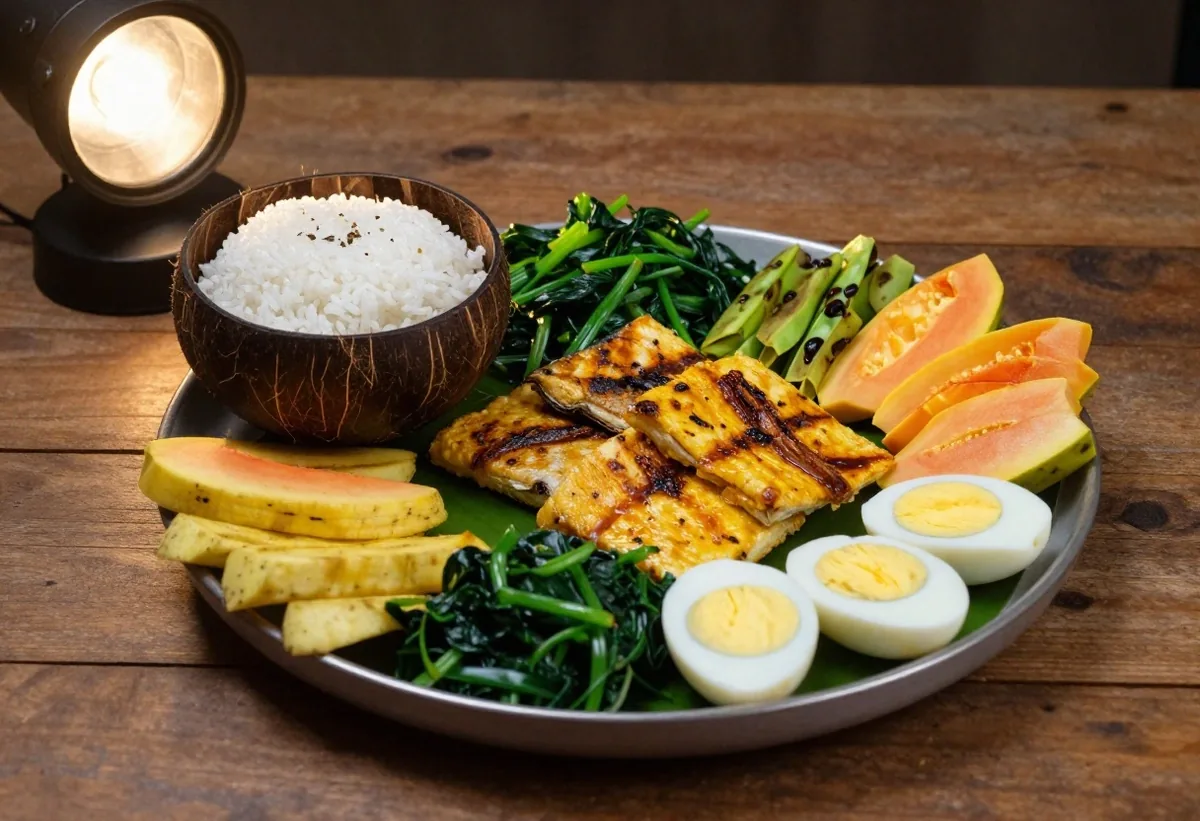 Indonesian daily nutrition ingredients on a wooden table